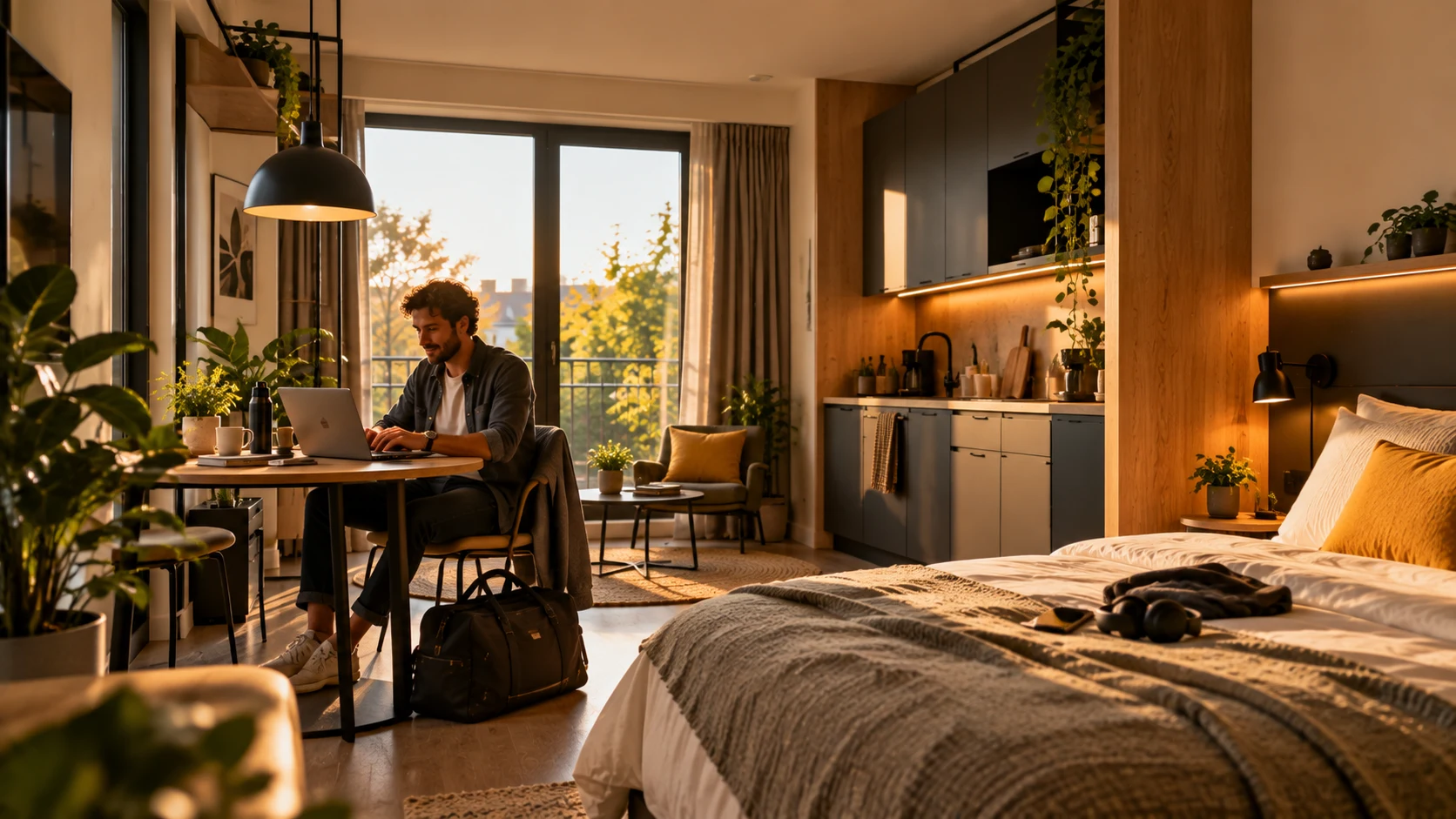 Professionnel en séjour temporaire travaillant depuis son studio DWELLER